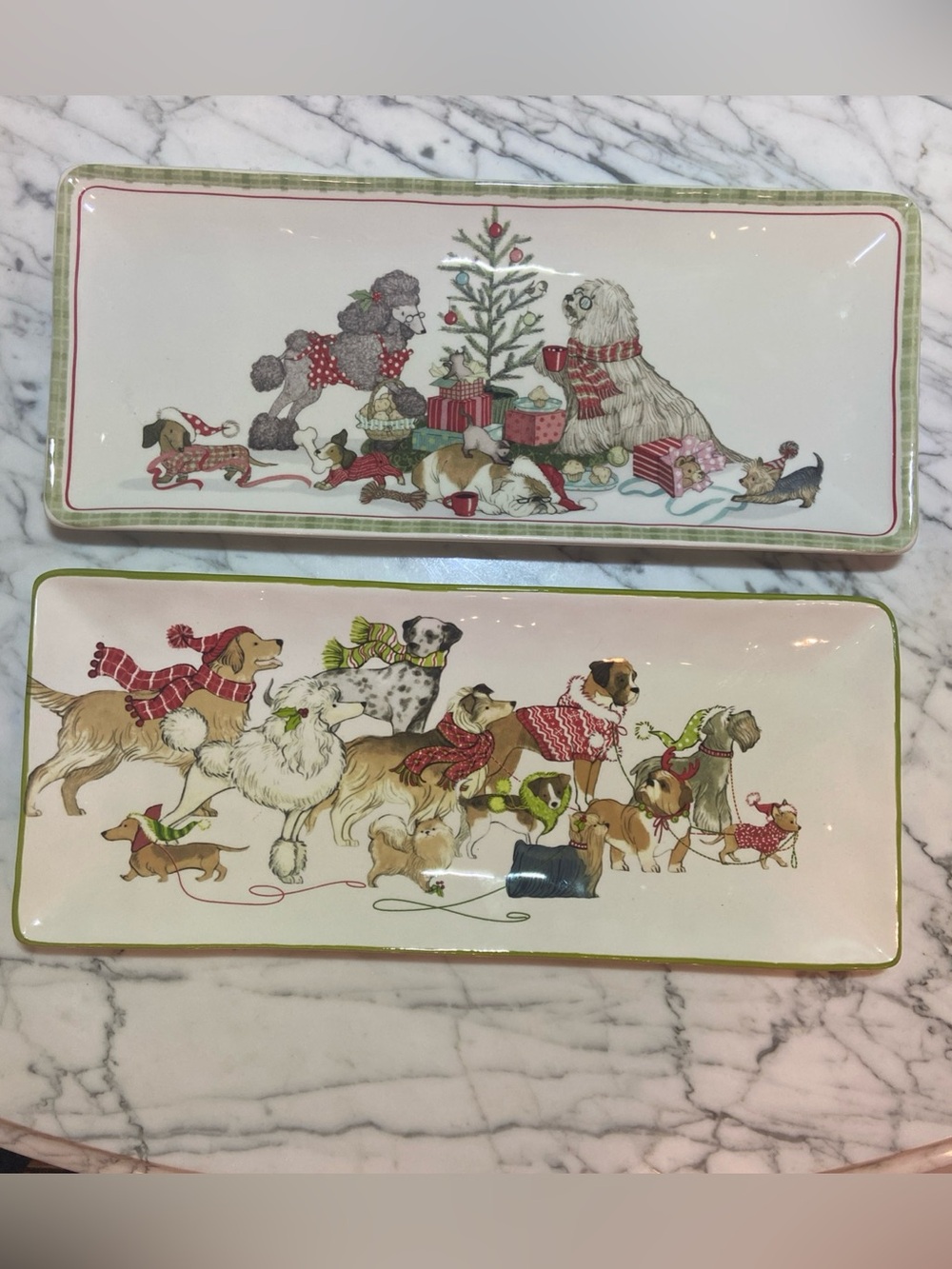 Vintage Pier 1 Serving Plates Christmas Dogs Set Of 2 Plates